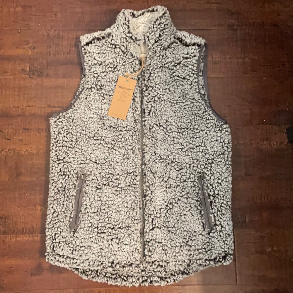 Thread + Supply Gray furry vest